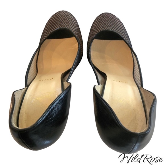 CHRISTIAN LOUBOUTIN Black Leather & Fishnet Mesh Platform Pumps SZ 38 - Picture 10 of 17
